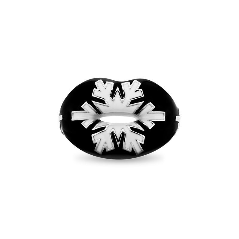 Snowflake enamel silver Hotlips ring by Solange front view