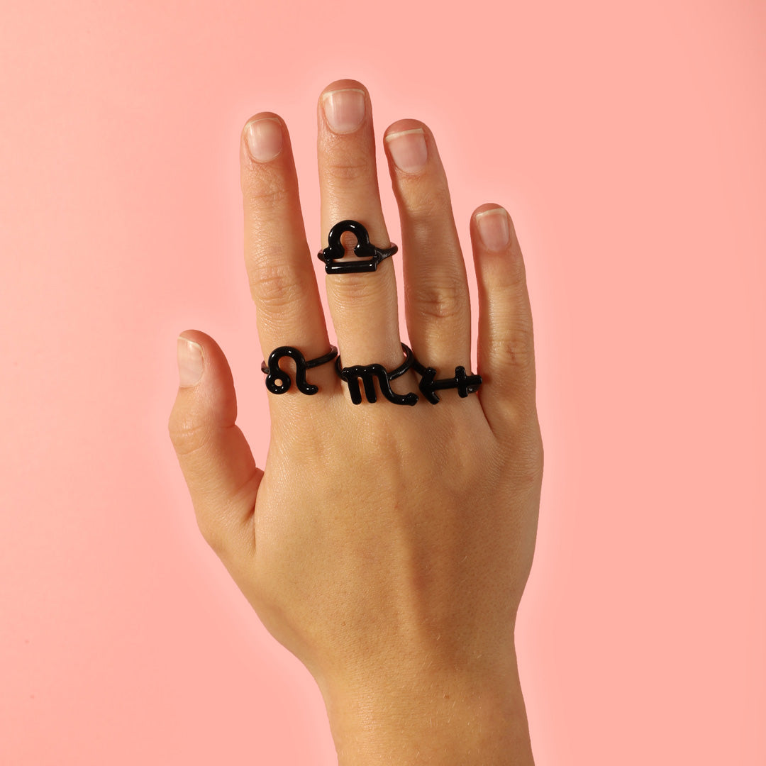 Leo Zodiac Hotglyph Ring black enamel and silver by Solange Azagury-Partridge front view model shot