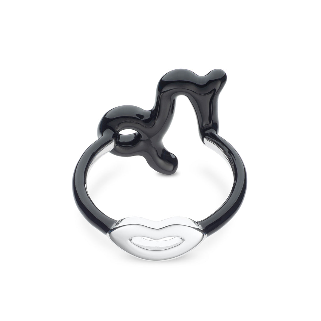 Capricorn Zodiac Hotglyph Ring black enamel and silver by Solange Azagury-Partridge back view