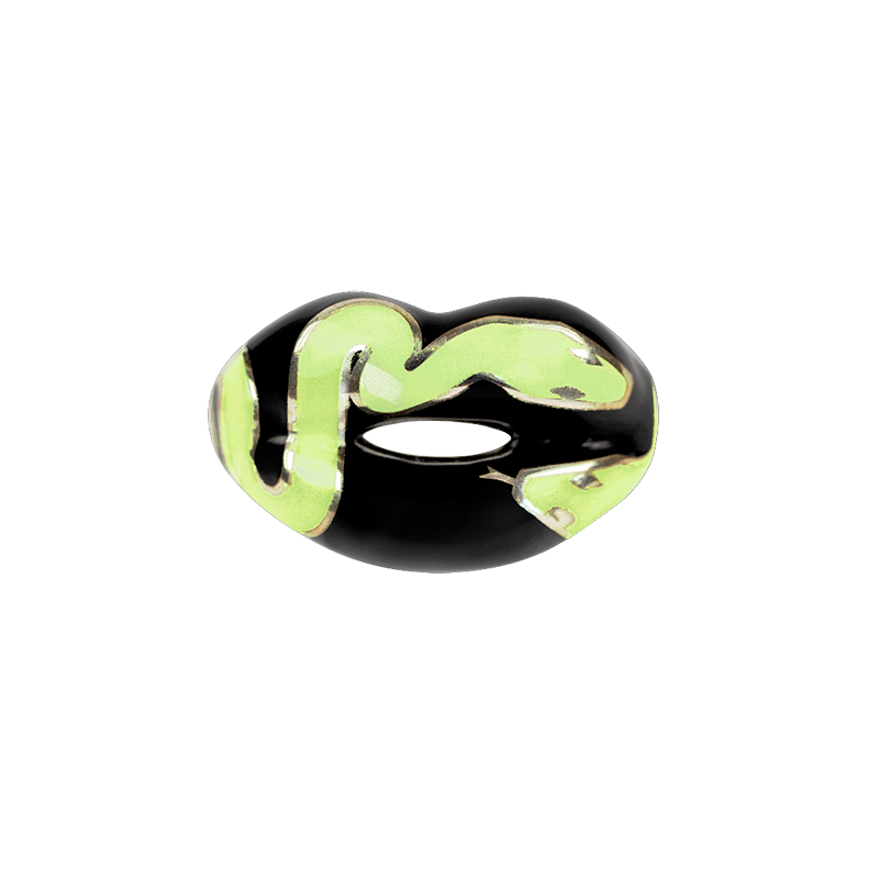 Snake Hotlips Ring by Solange Silver Enamel front view