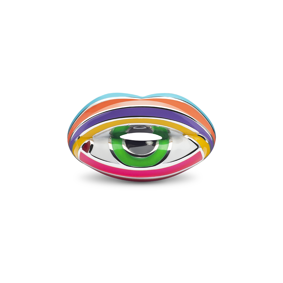 Trompe L'oeil Green Eye Hotlips Ring by Solange front view