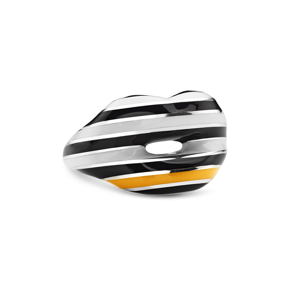 Hotlips By Solange Zebra Crossing Hotlips Lip shaped silver and Enamel ring front view by Solange Azagury-Partridge side view