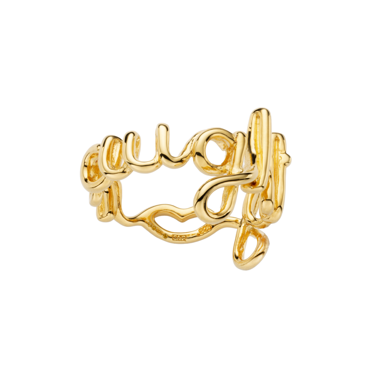 Naughty Hotscripts word wire ring by Hotlips by Solange in gold plated silver side view