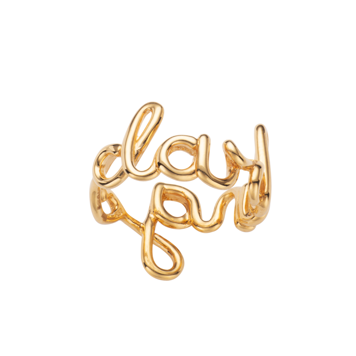 Darling Hotscripts word wire ring by Hotlips by Solange in gold plated silver front view