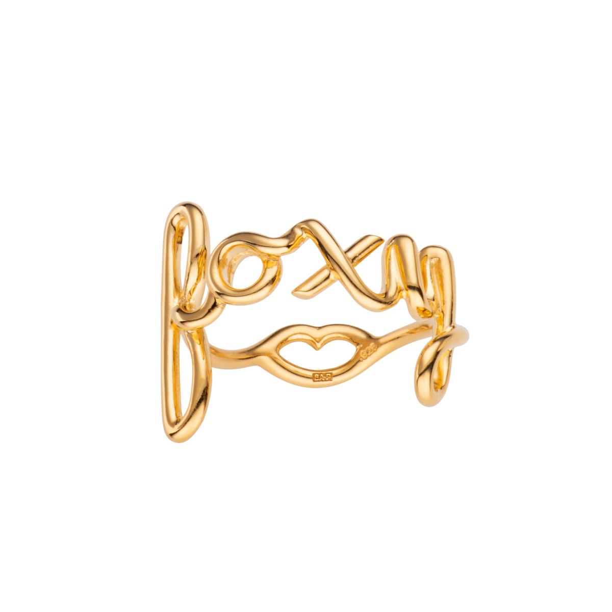 Foxy Hotscripts word wire ring by Hotlips by Solange in gold plated silver front view 