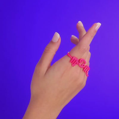 Scorpio Hotglyph Zodiac Ring Neon Pink Enamel and Sterling Silver by Hotlips by Solange Video On Hand