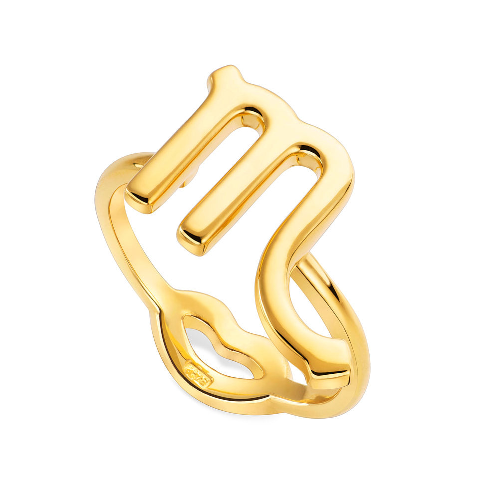 Scorpio Zodiac Hotglyph Ring in Gold Plated Silver Vermeil by Hotlips by Solange Angled View