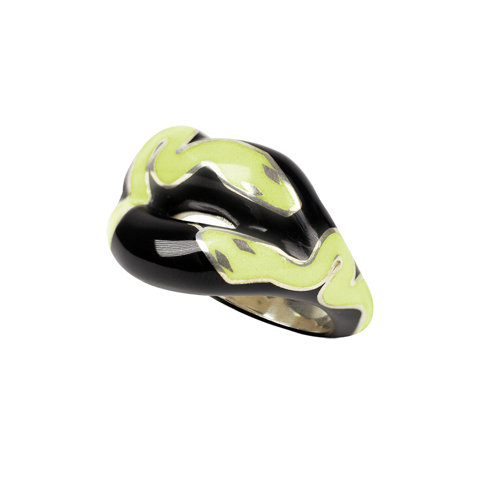Snake Hotlips Ring by Solange Silver Enamel side view